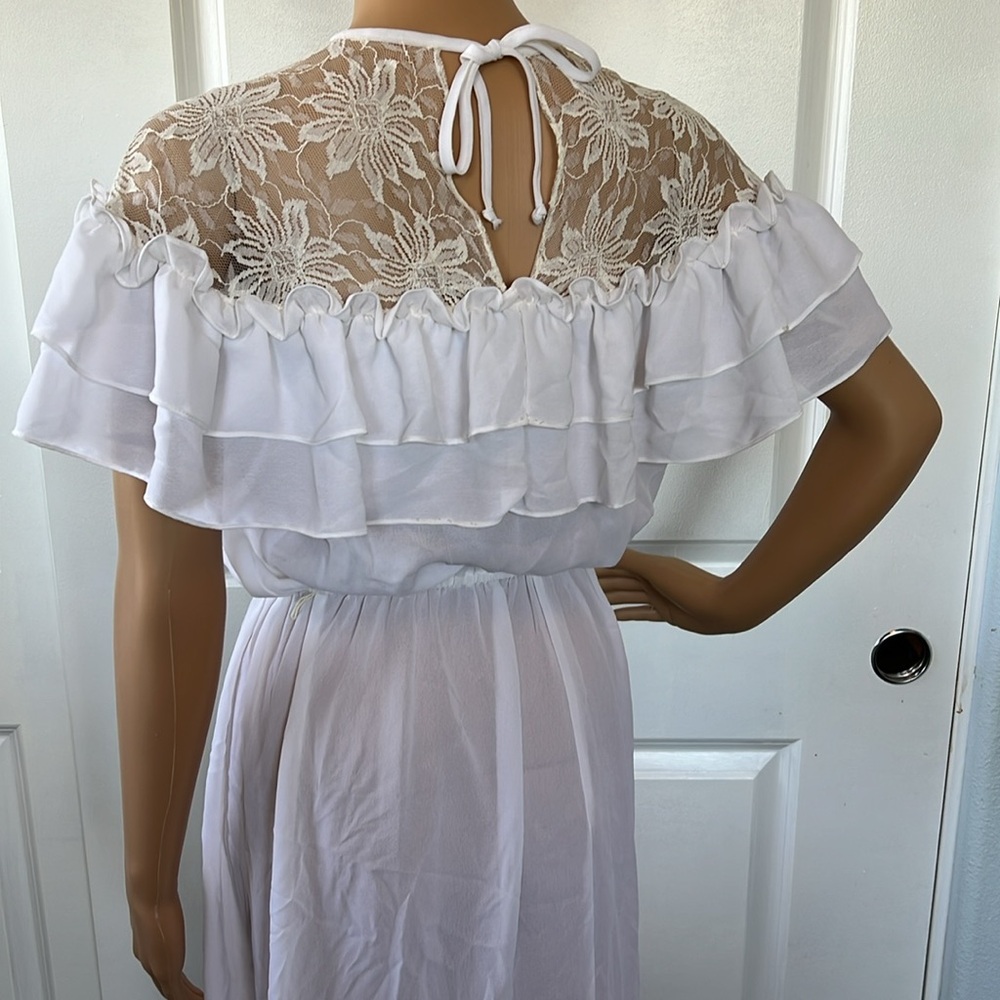 Vtg 60s 70s white lace semi sheer flirty dress by Billie Jack for HER size S - Picture 6 of 8